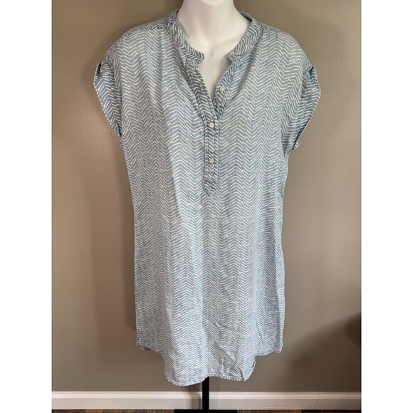 Vineyard Vines Printed Chambray Margo Dress in Chevron Jake Blue - Size 8 - Picture 1 of 6